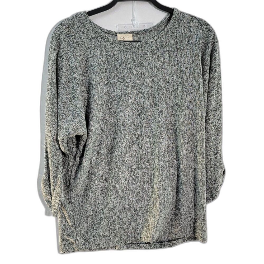 Aj Andrea Jovine Grey Melange Sweater 3/4 Sleeves Boat Neckline Women's Size M